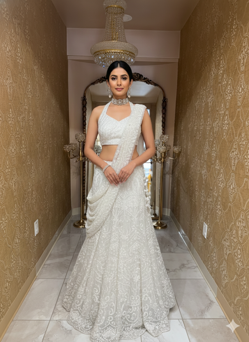 Ivory Pearl & Sequin Bridal Lehenga Choli