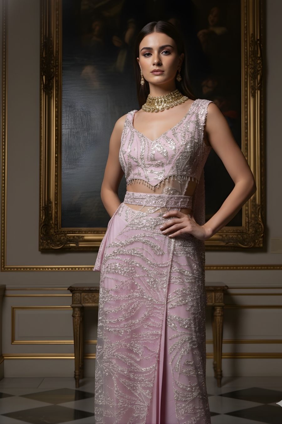 Lilac Embellished Cut-Out Gown