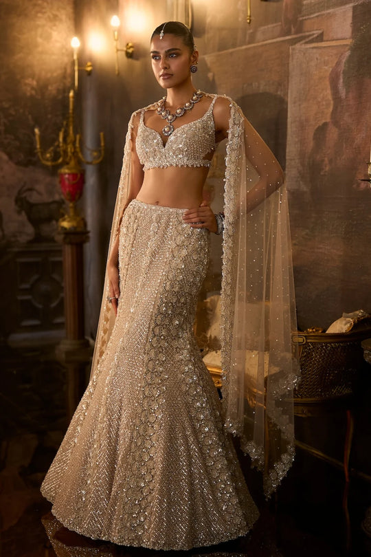 Seema Gujral - Champagne Fit &amp; Flare Skirt Set