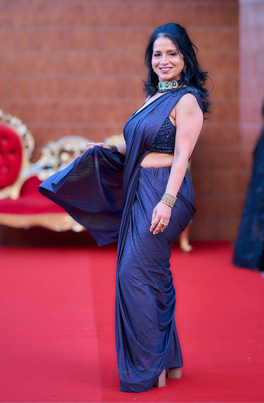Ira – Midnight Metallic Drape Saree