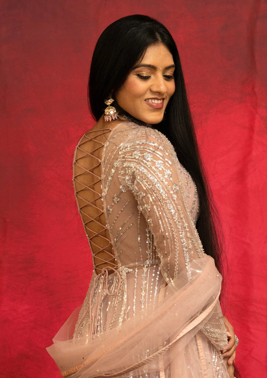 Saanvi – Blush Starlight Sequin Saree