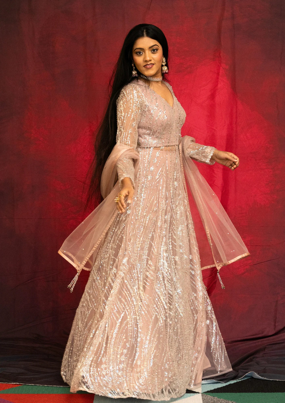 Saanvi – Blush Starlight Sequin Saree