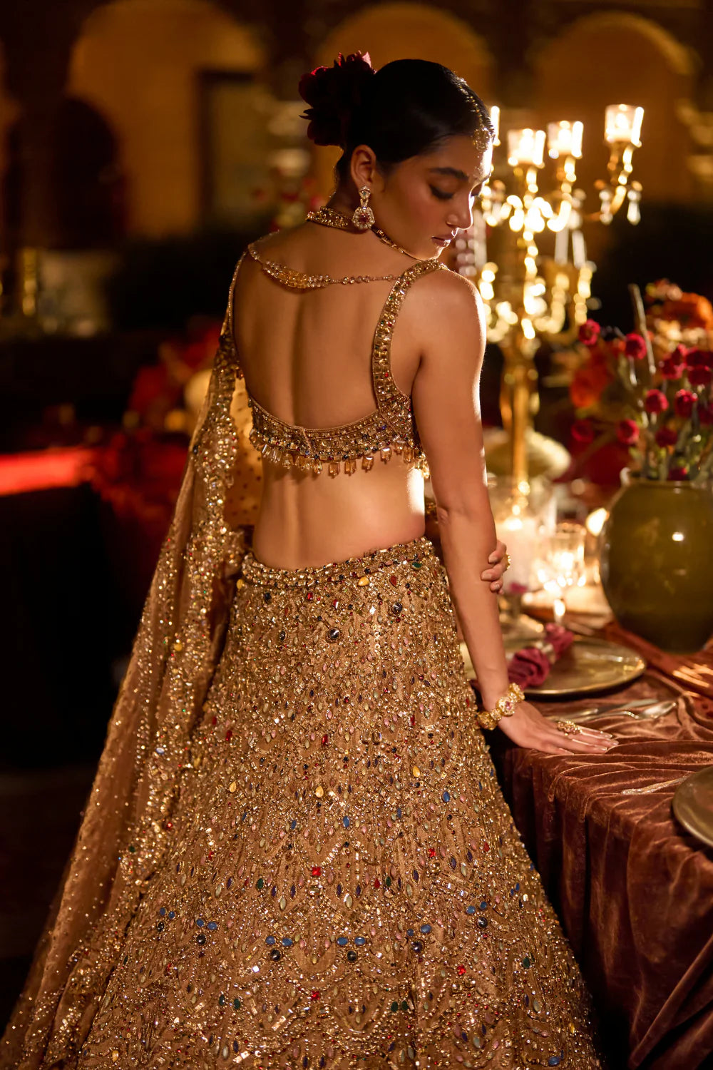 Seema Gujral - Antique Gold Scalloped Lehenga Set