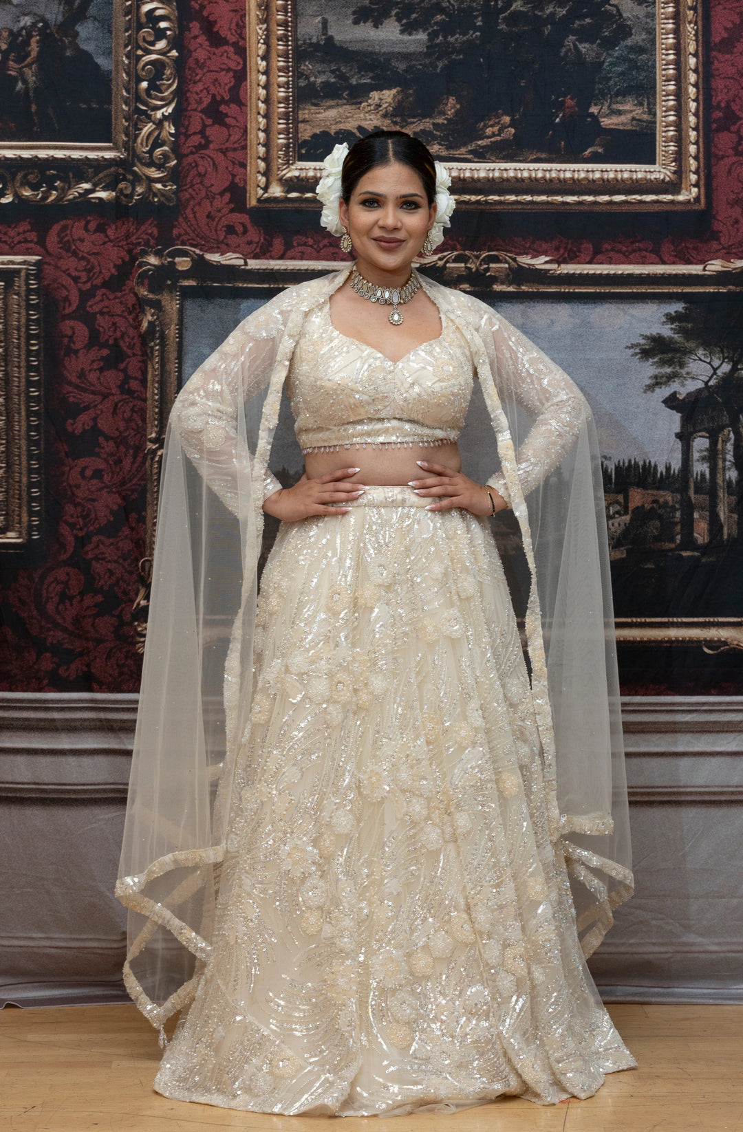 Esha – Ivory Pearl Hand-Embroidered Lehenga