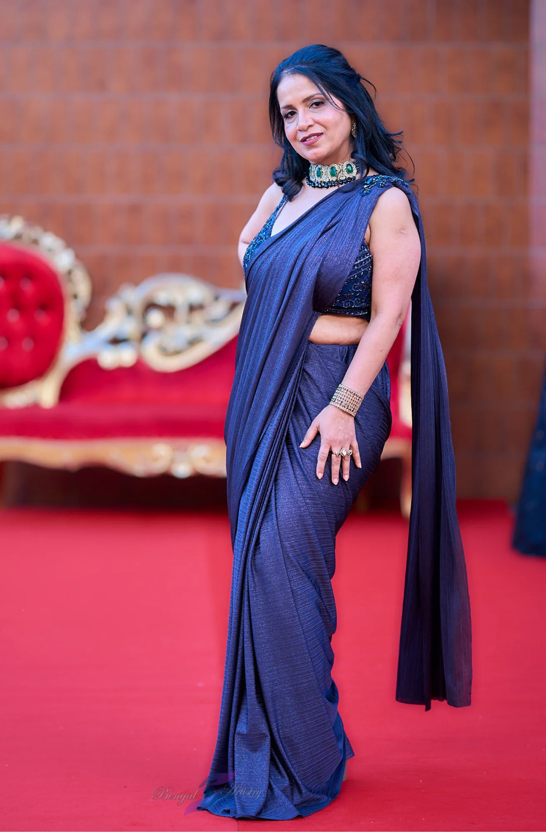 Ira – Midnight Metallic Drape Saree