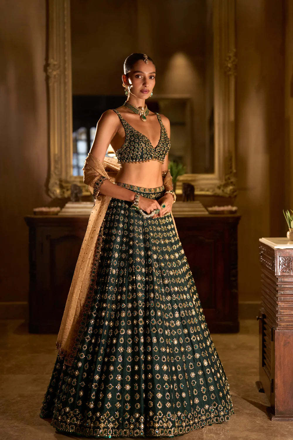 Seema Gujral - Emerald Stone Zardosi Lehenga