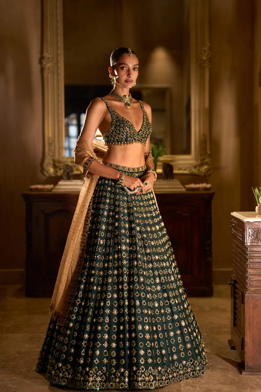 Seema Gujral - Emerald Stone Zardosi Lehenga