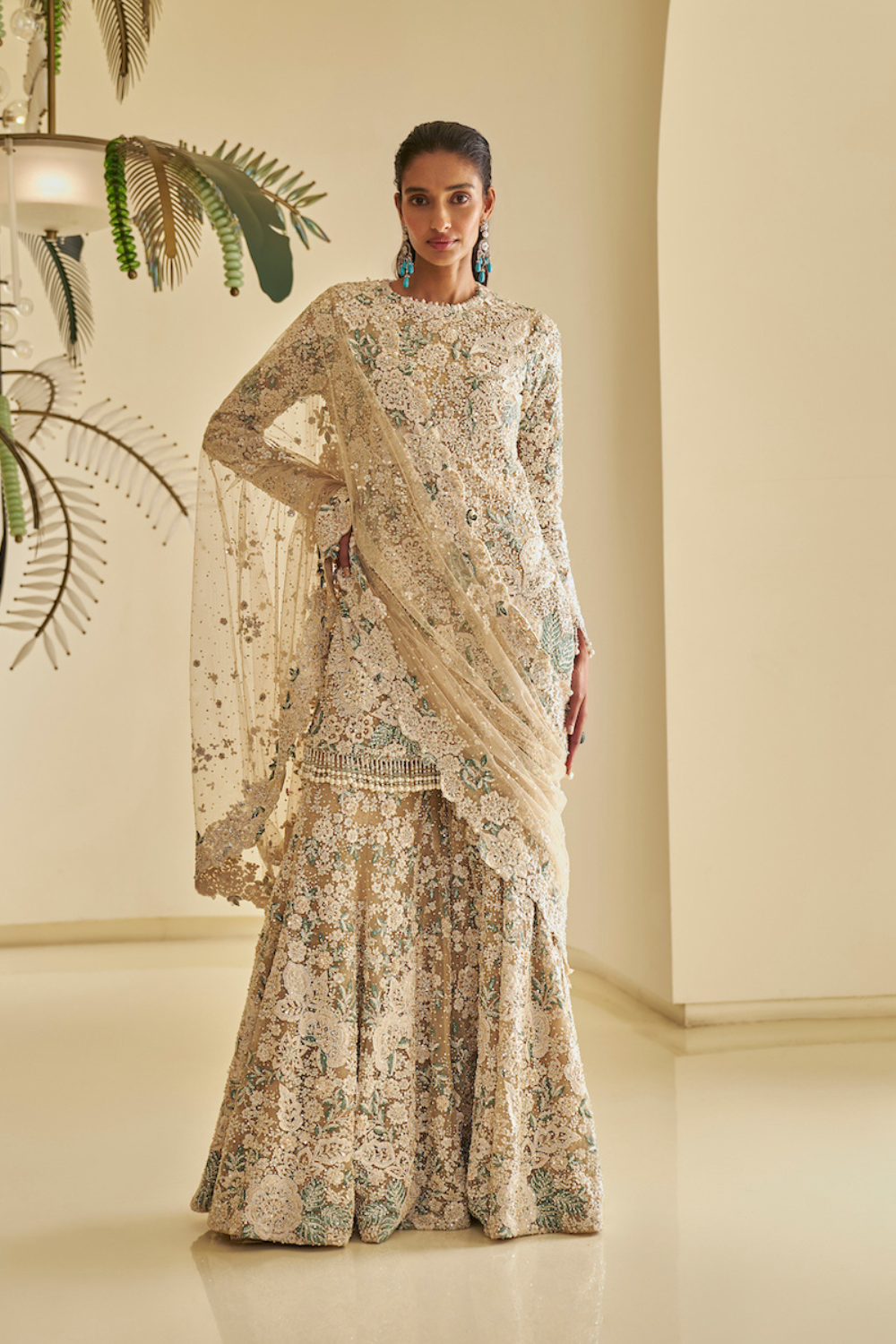 Seema Gujral - Nude Floral Sharara Set