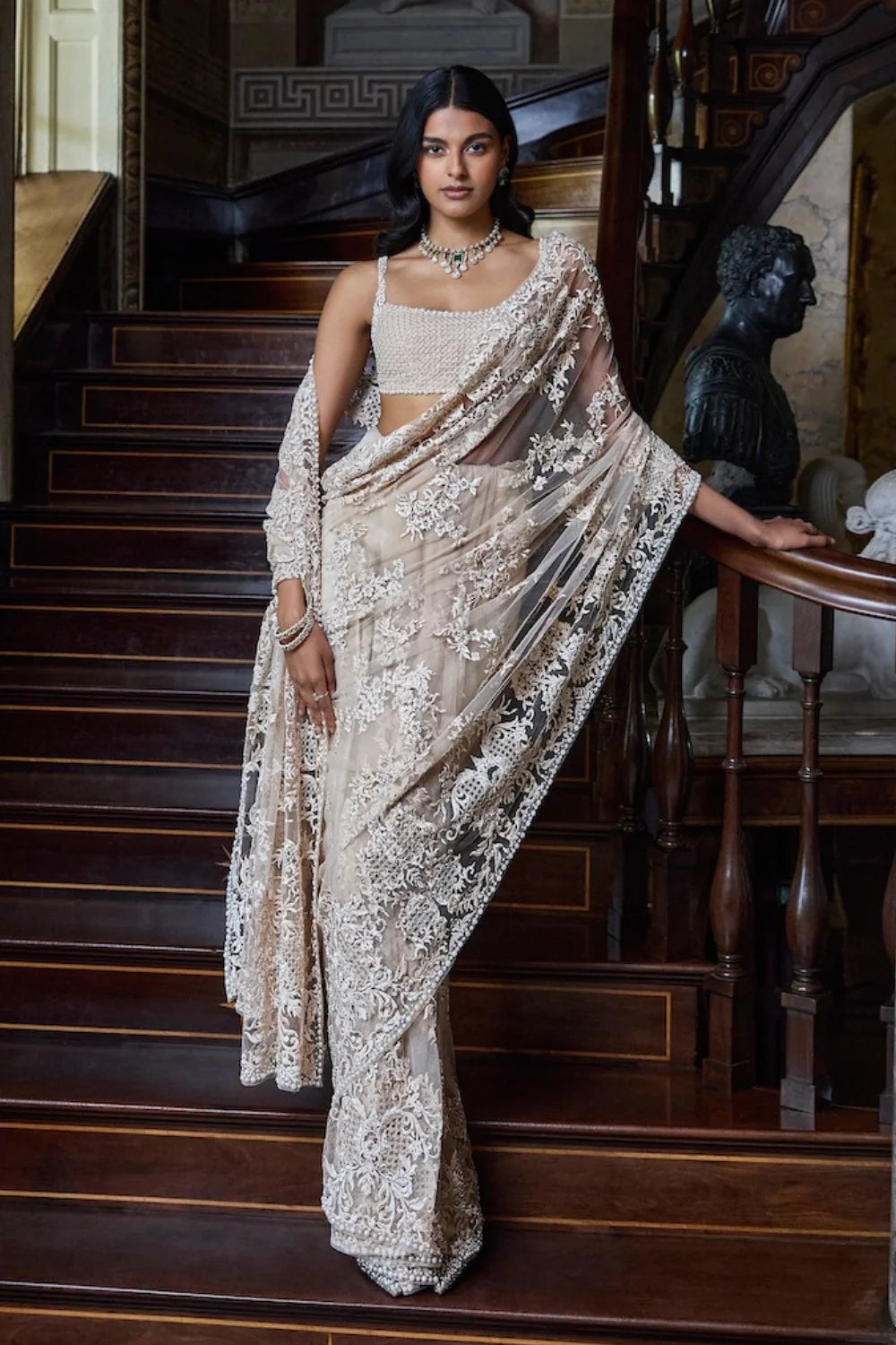 Seema Gujral - Nude Thread Work Saree