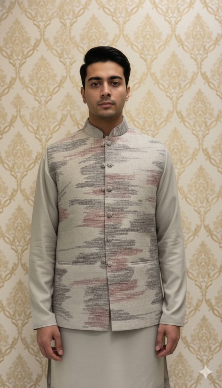 Grey Abstract Print Sherwani