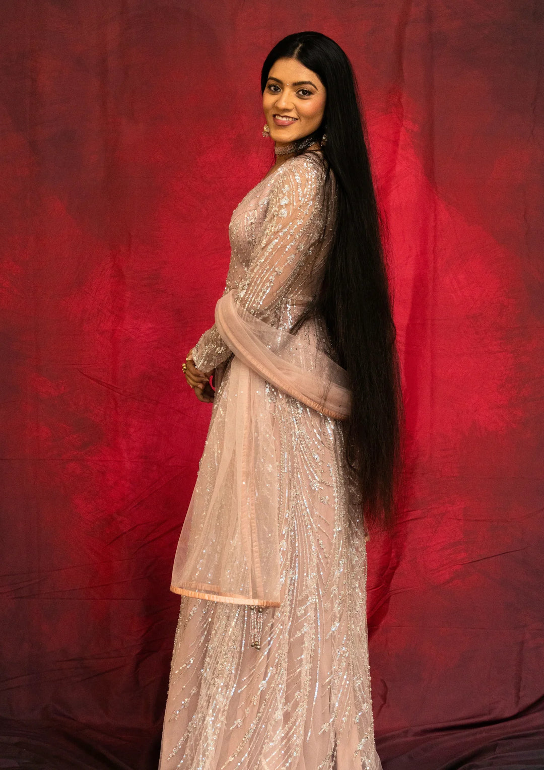 Saanvi – Blush Starlight Sequin Saree