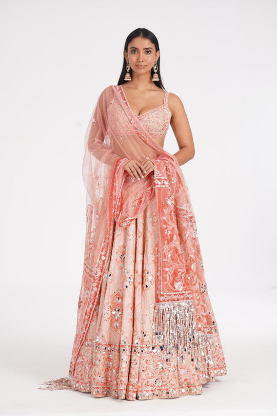 Abhinav Mishra - Peach Quarts Lehenga Set