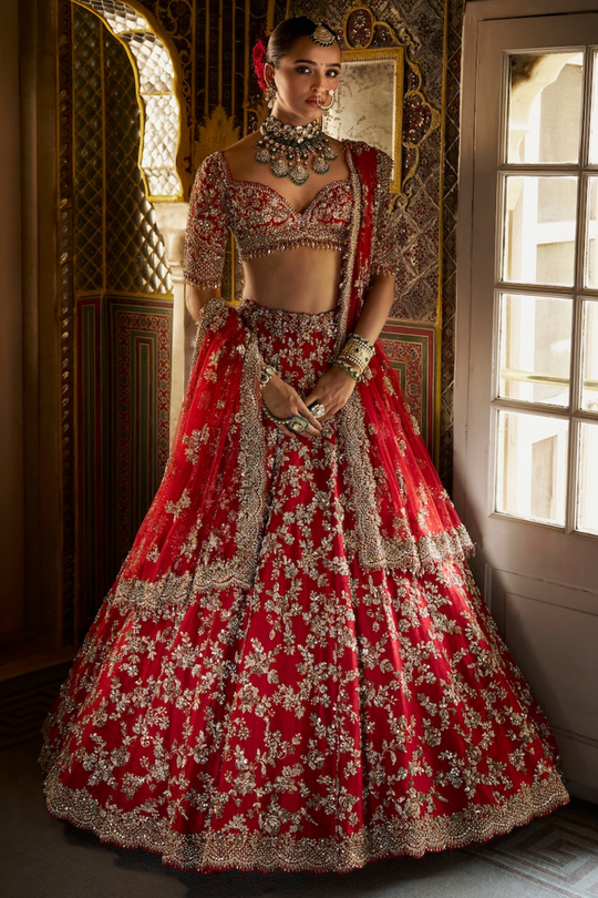 Seema Gujral - Red Zardosi Lehenga Set