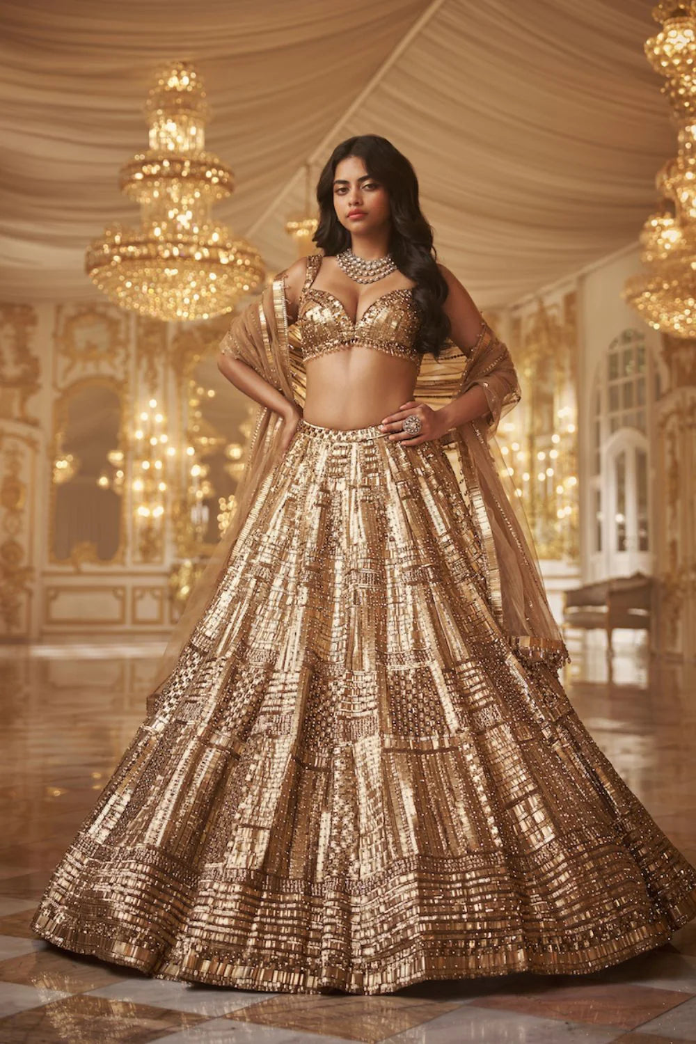 Seema Gujral - Antique Gold Lehenga Set