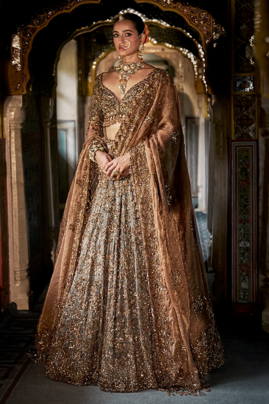 Seema Gujral - Copper Jade Lehenga Set