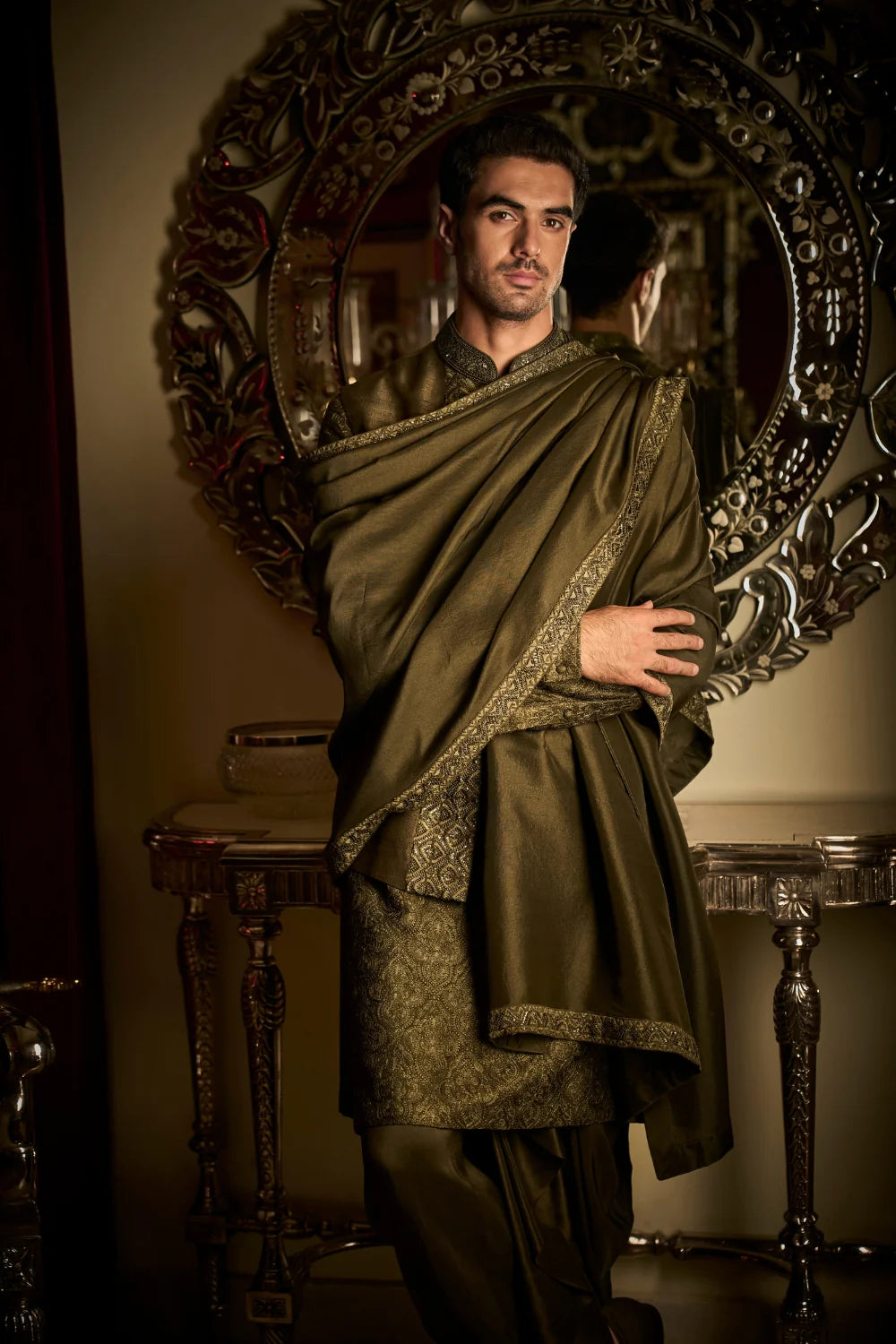 Seema Gujral - Military Green Bundi Set