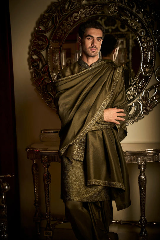 Seema Gujral - Military Green Bundi Set