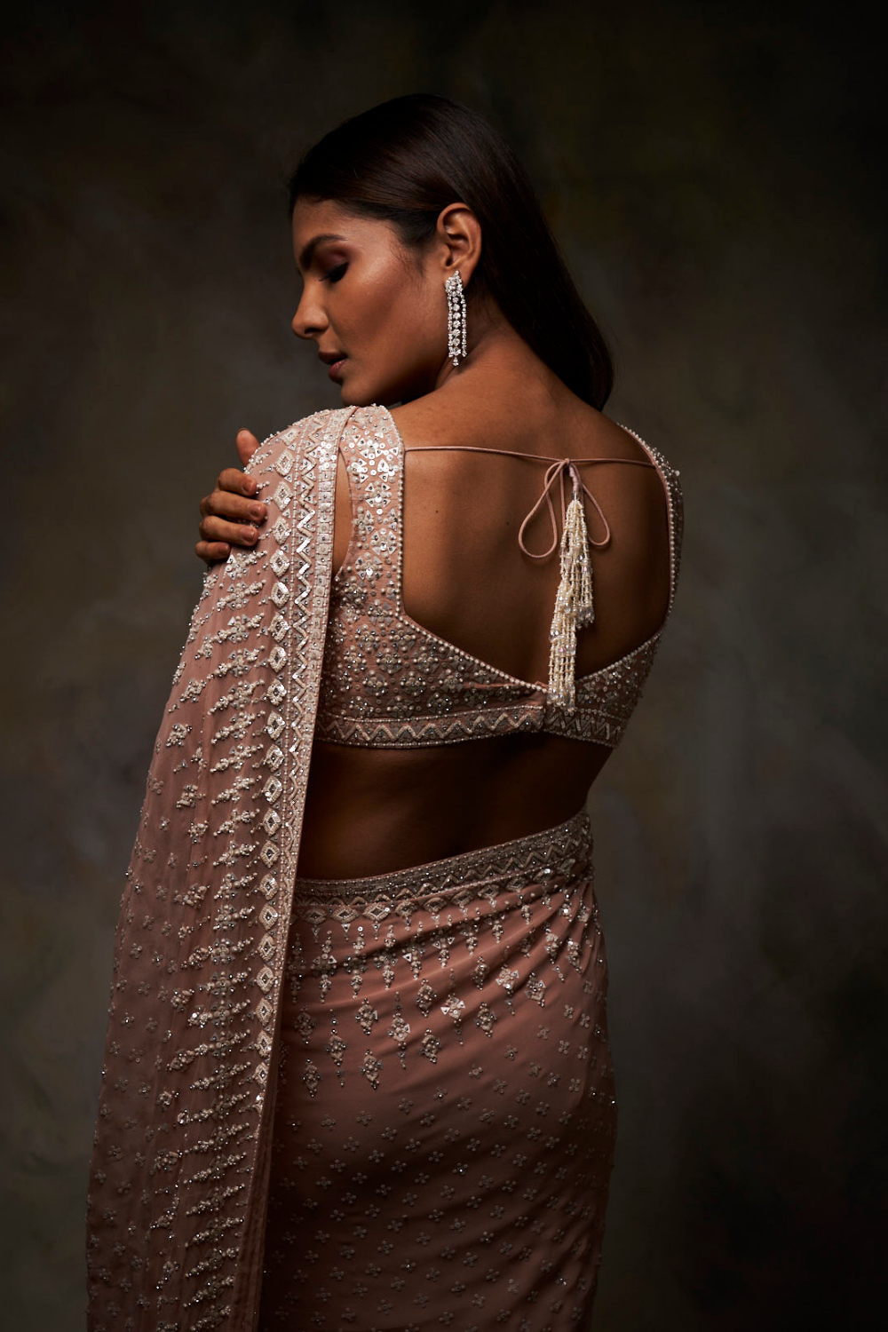 Seema Gujral - Peach Sequin Saree
