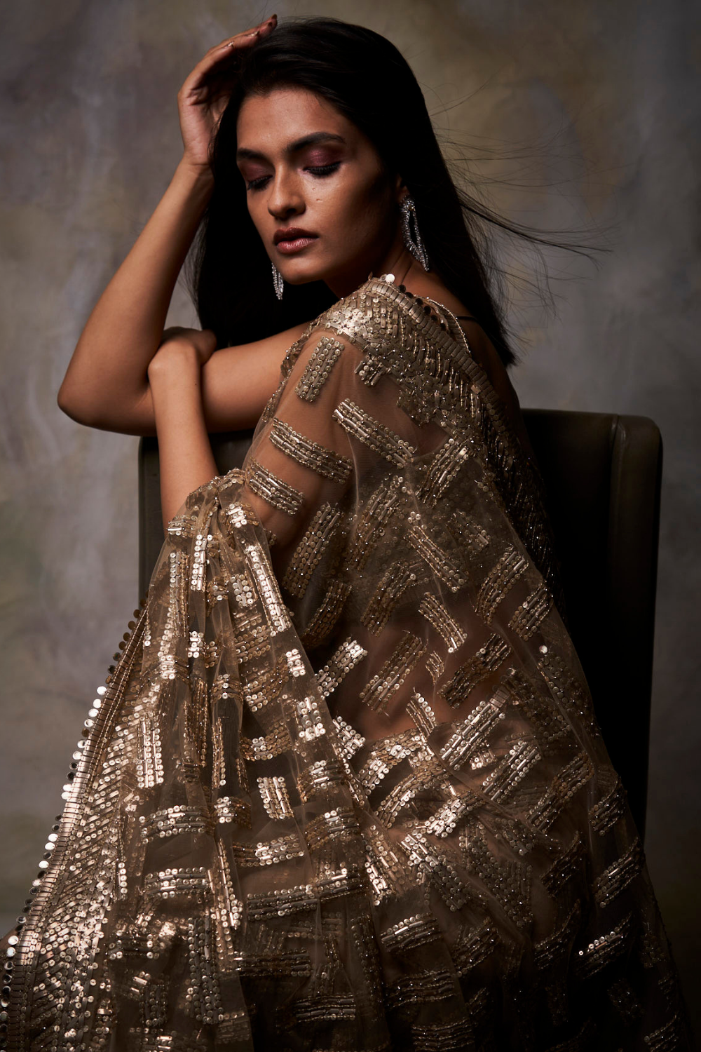 Seema Gujral - Gold Sequin Saree
