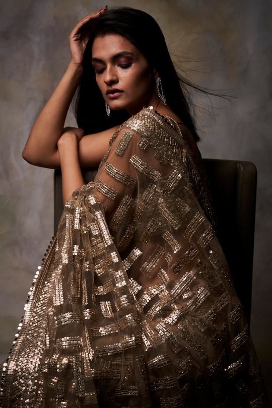 Seema Gujral - Gold Sequin Saree