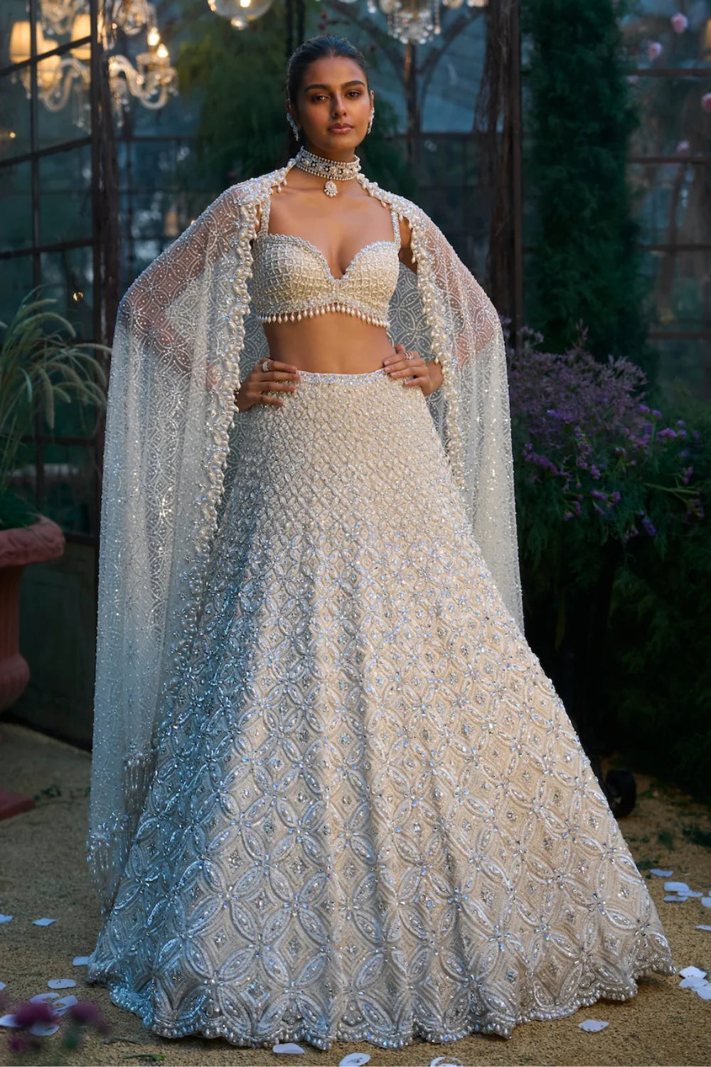 Seema Gujral - Ivory Pearl &amp; Sequin Lehenga Set