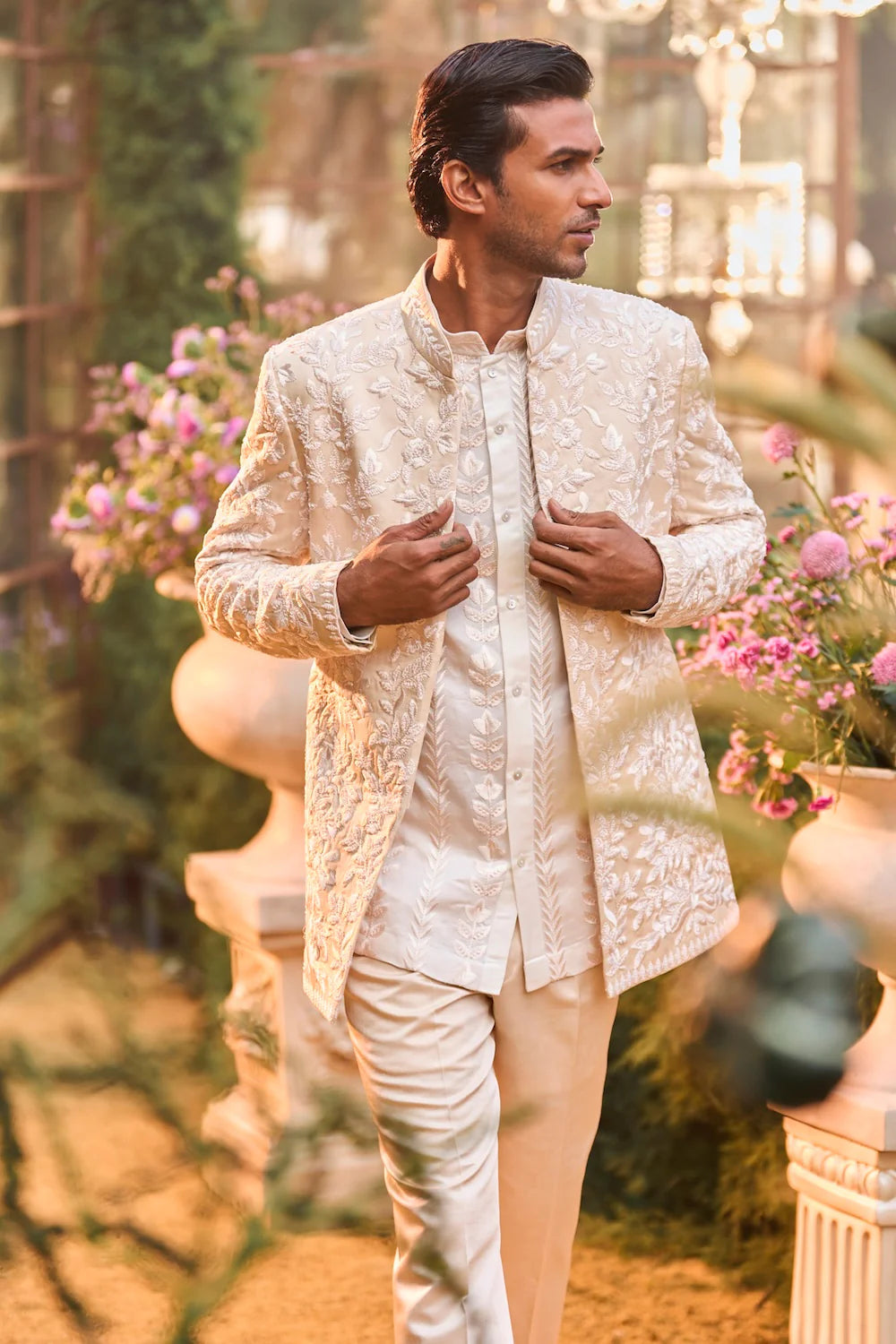 Seema Gujral - Powder Nude Bandhgala Set