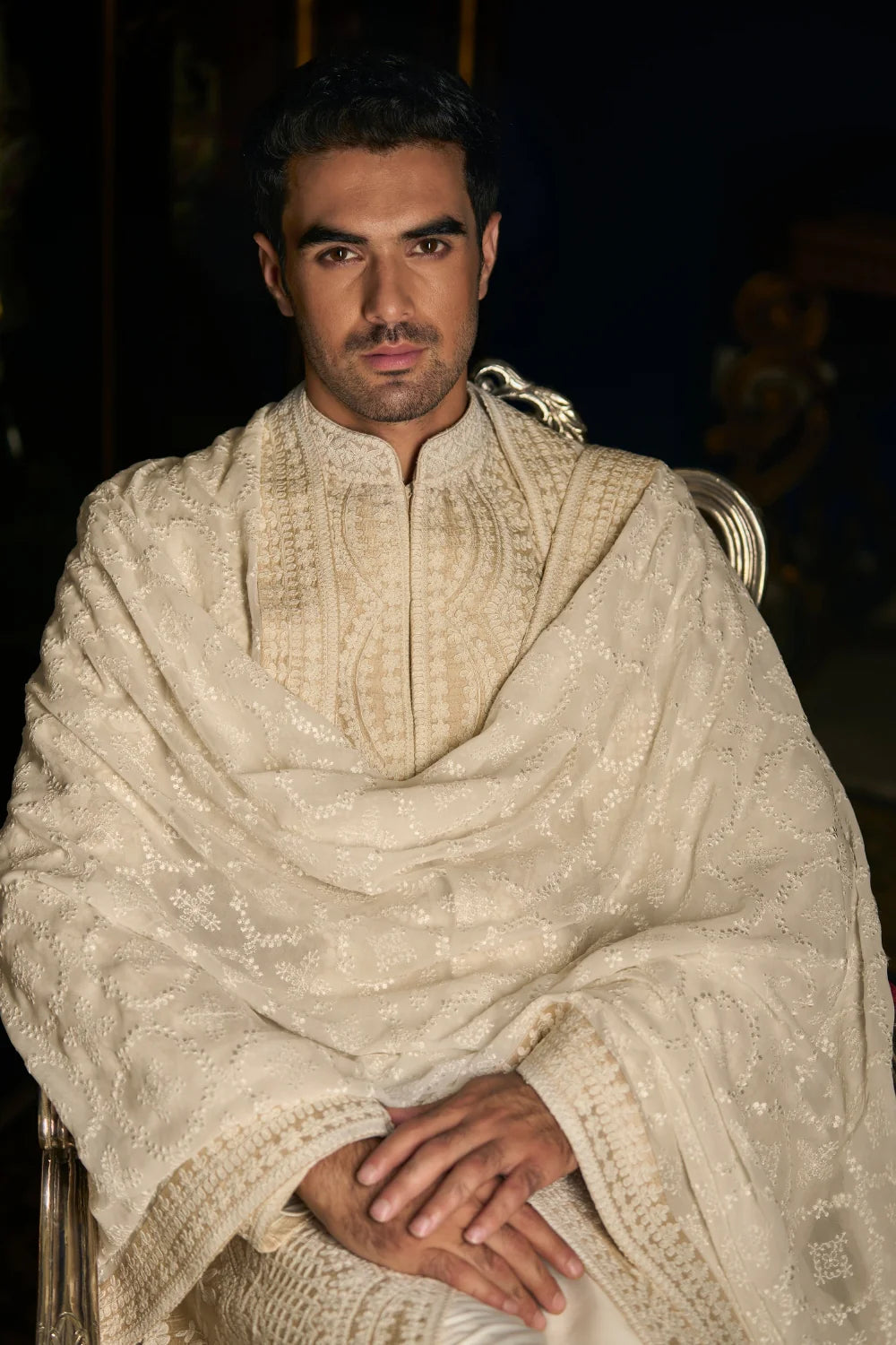 Seema Gujral - Nude Cream Sherwani Set