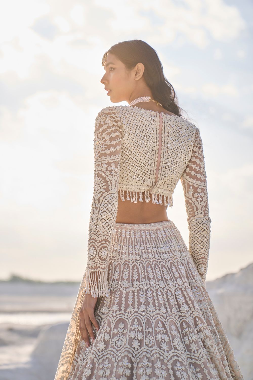 Seema Gujral - Nude Cream Dori Lehenga Set