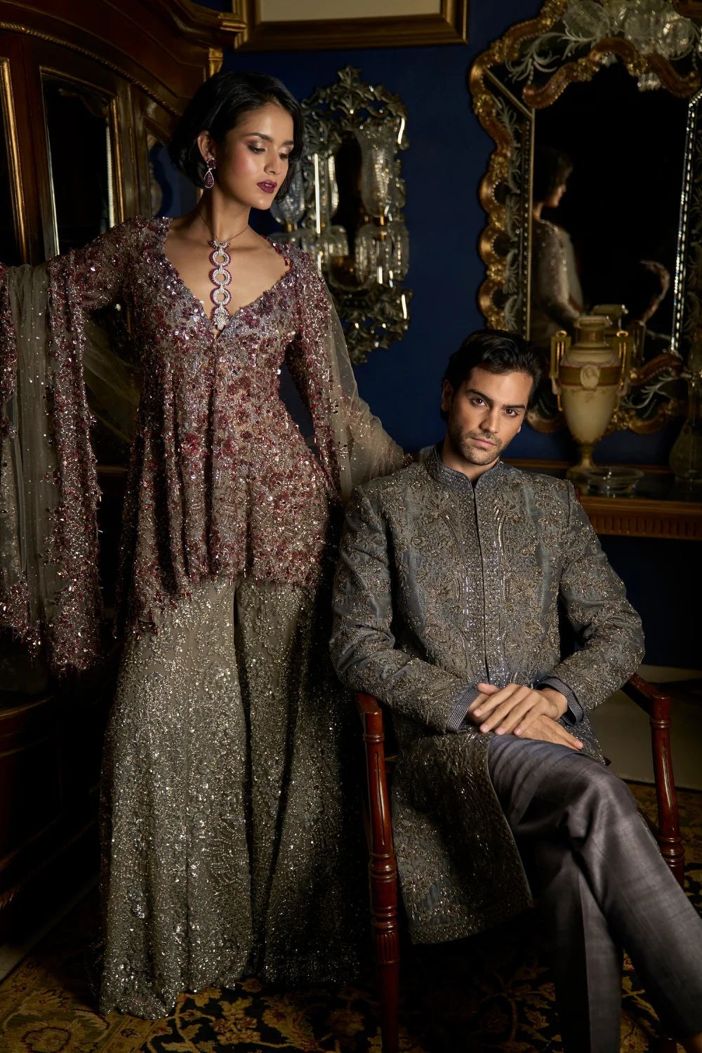 Seema Gujral - Steel Grey Sherwani Set