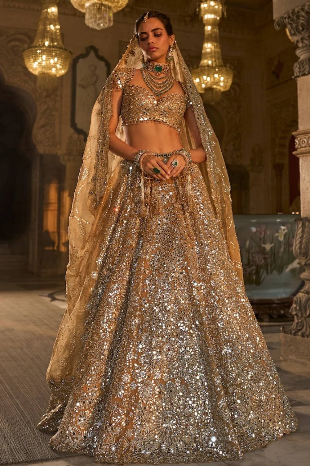 Seema Gujral - Gold Mirror Work Lehenga Set