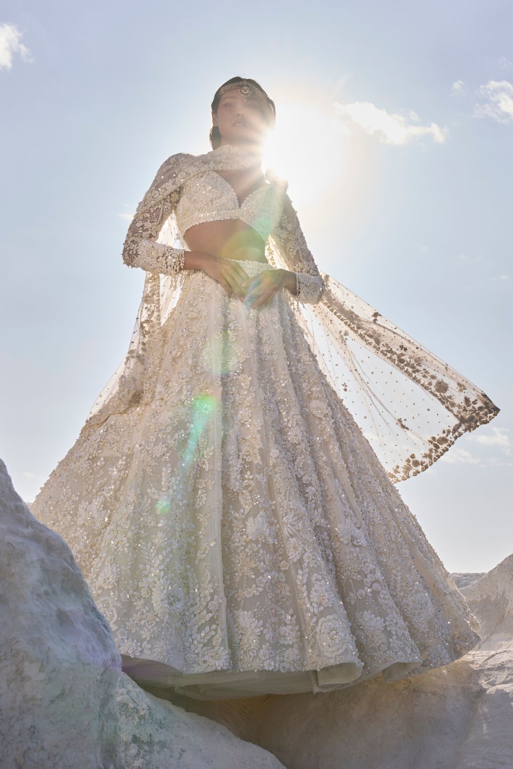 Seema Gujral - Cream Three-Dimensional Lehenga Set