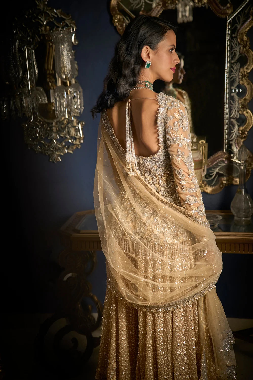 Seema Gujral - Nude Silver Sharara Set