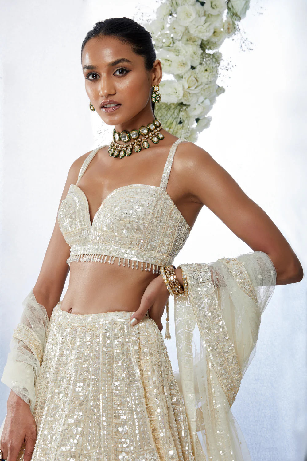 Seema Gujral - Ivory Sequin Lehenga Set