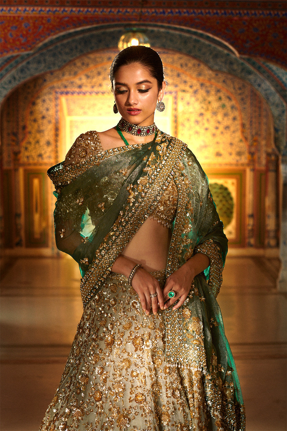 Seema Gujral - Champagne Zardozi Lehenga Set