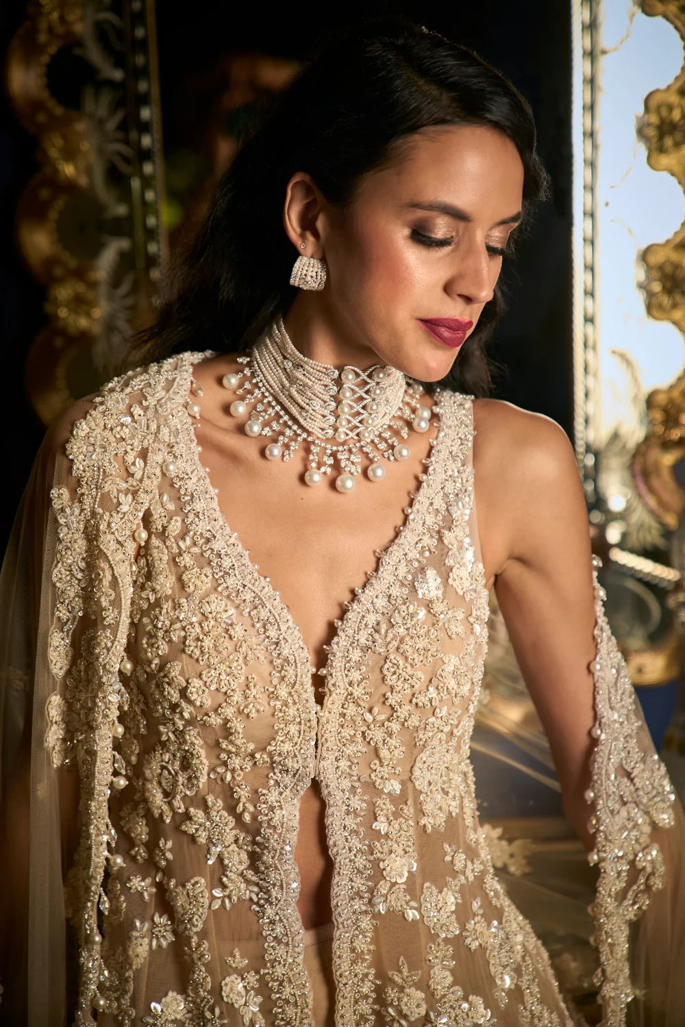 Seema Gujral - Nude High-Low Sharara Set