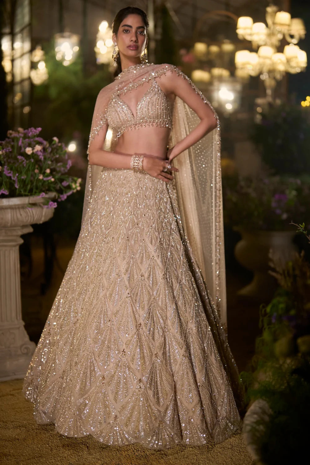 Seema Gujral - Coffee Sequin Lehenga Set