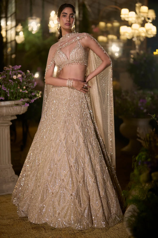 Seema Gujral - Coffee Sequin Lehenga Set