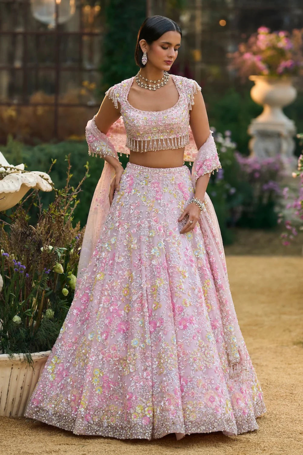 Seema Gujral - Powder Pink Sequin Lehenga Set