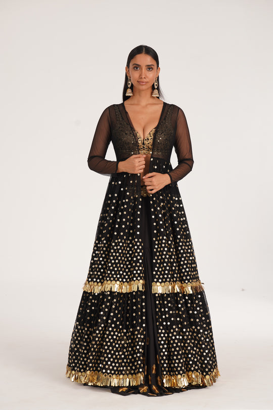 Abhinav Mishra - Intense black jacket skirt set