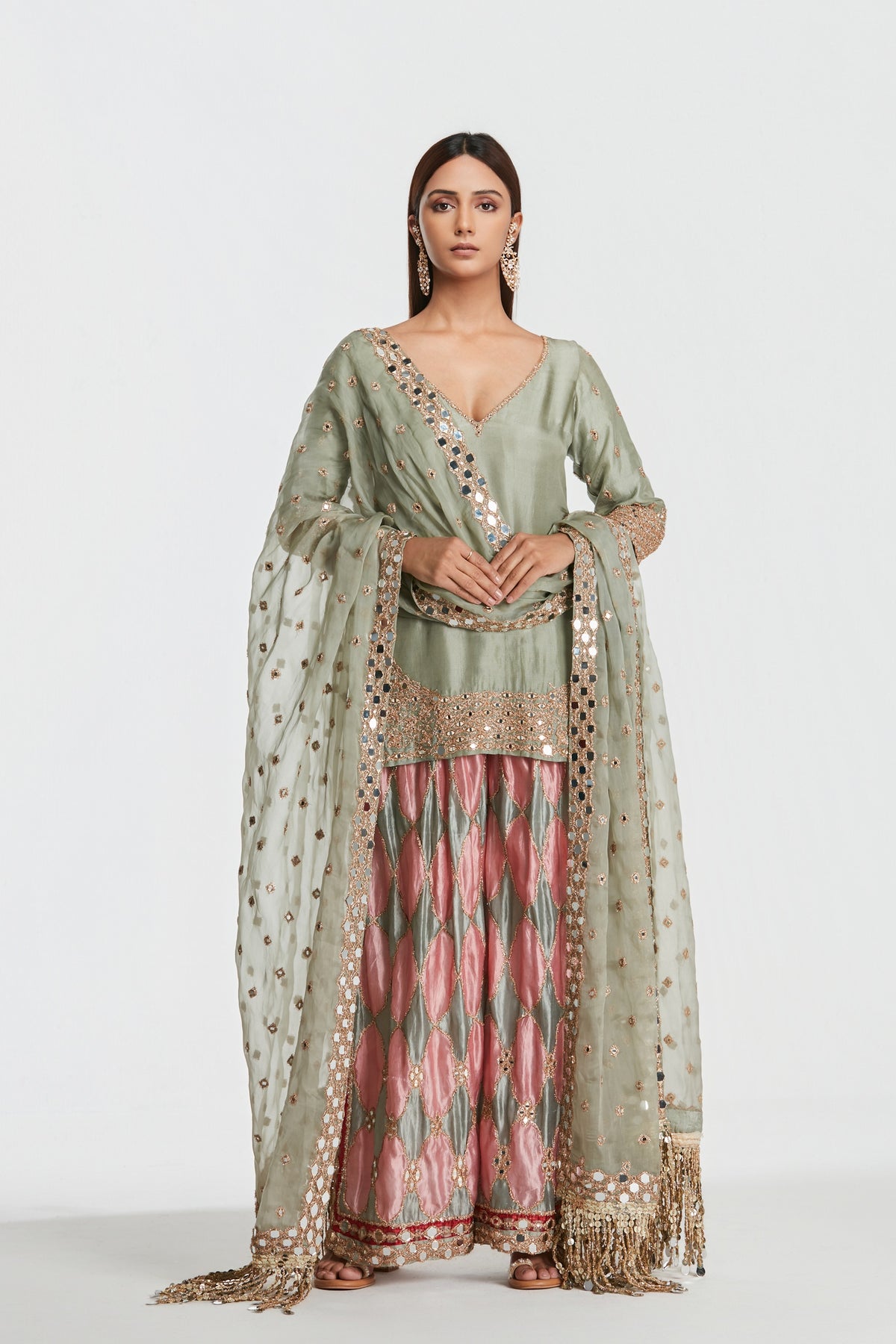Abhinav Mishra - Mist Green Sharara Set