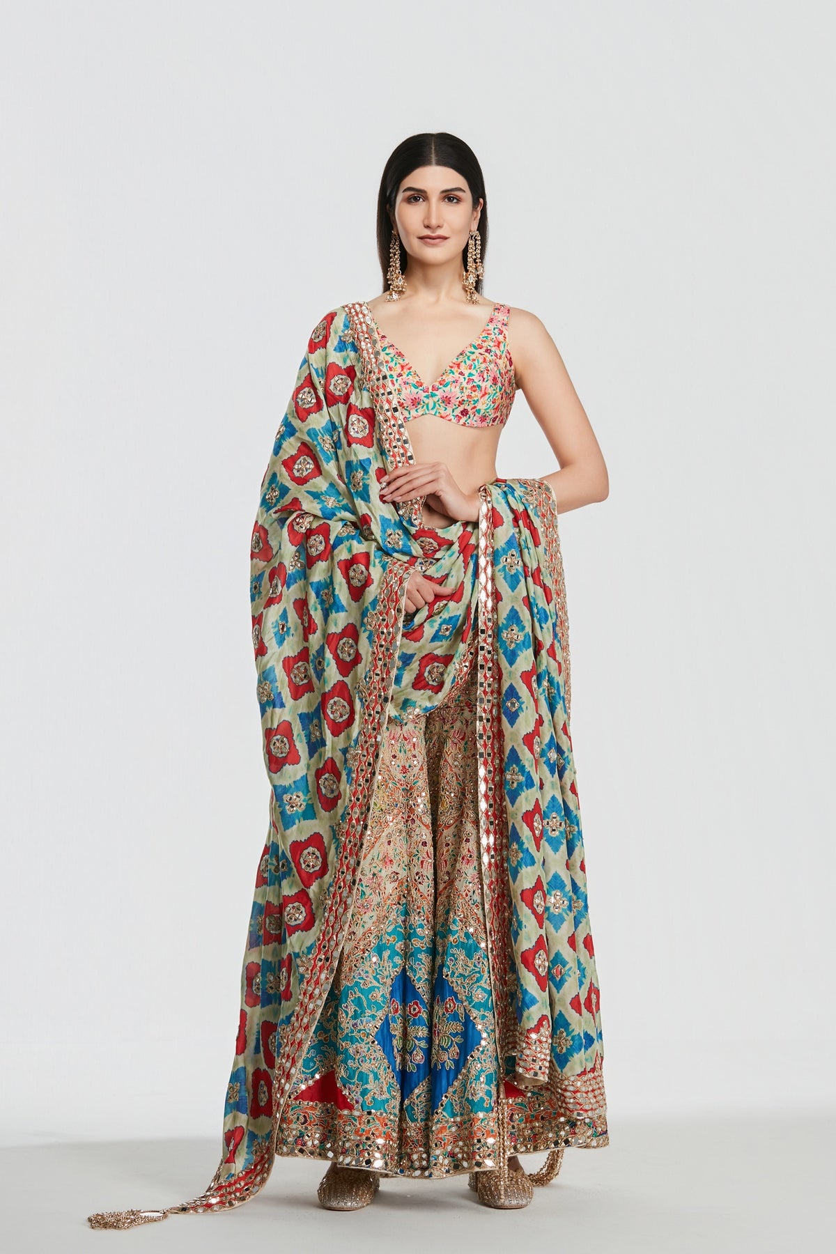 Abhinav Mishra - Multicoloured Sharara Set with Jacket