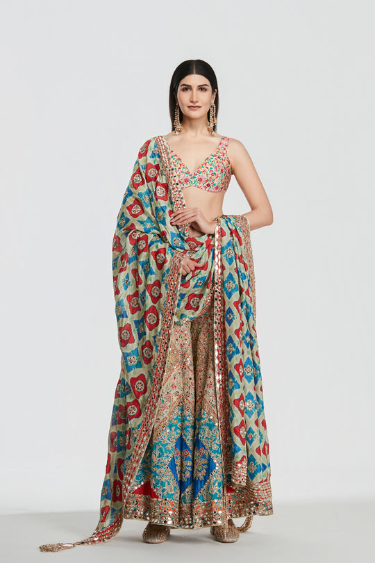 Abhinav Mishra - Multicoloured Sharara Set with Jacket
