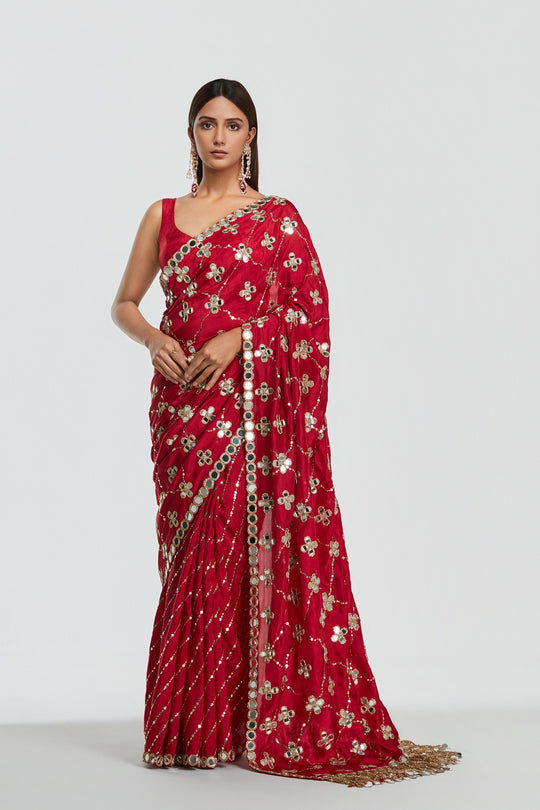 Abhinav Mishra - Shrine Mulberry Saree Set