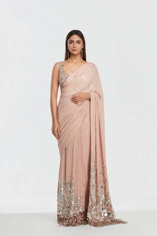 Abhinav Mishra - Shrine Ballet Pink Saree Set