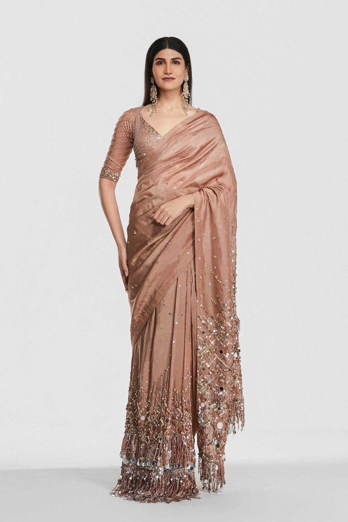 Abhinav Mishra - Shrine Coral Saree Set