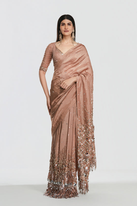 Abhinav Mishra - Shrine Coral Saree Set