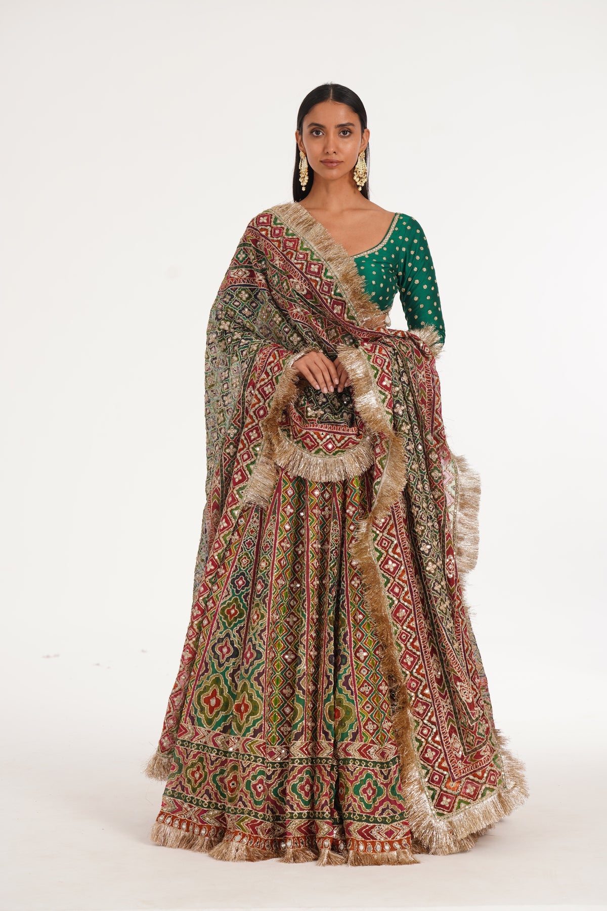 Abhinav Mishra - Magnolia Chevron Pattern Lehenga Set