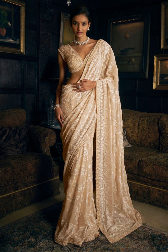 Seema Gujral - Nude Thread Work Saree