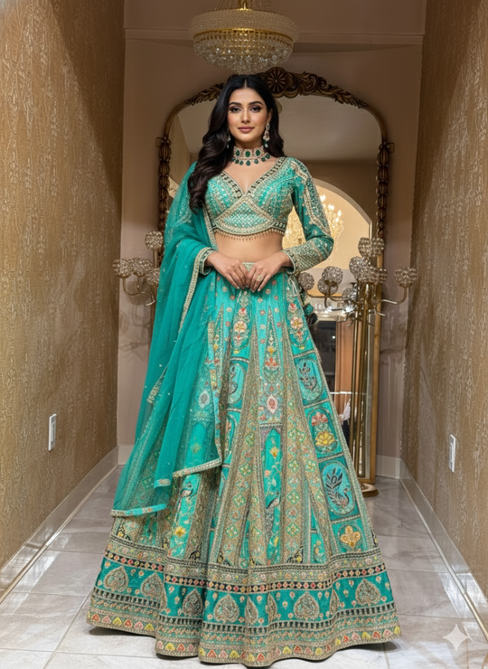 Teal Blue Designer Lehenga Set