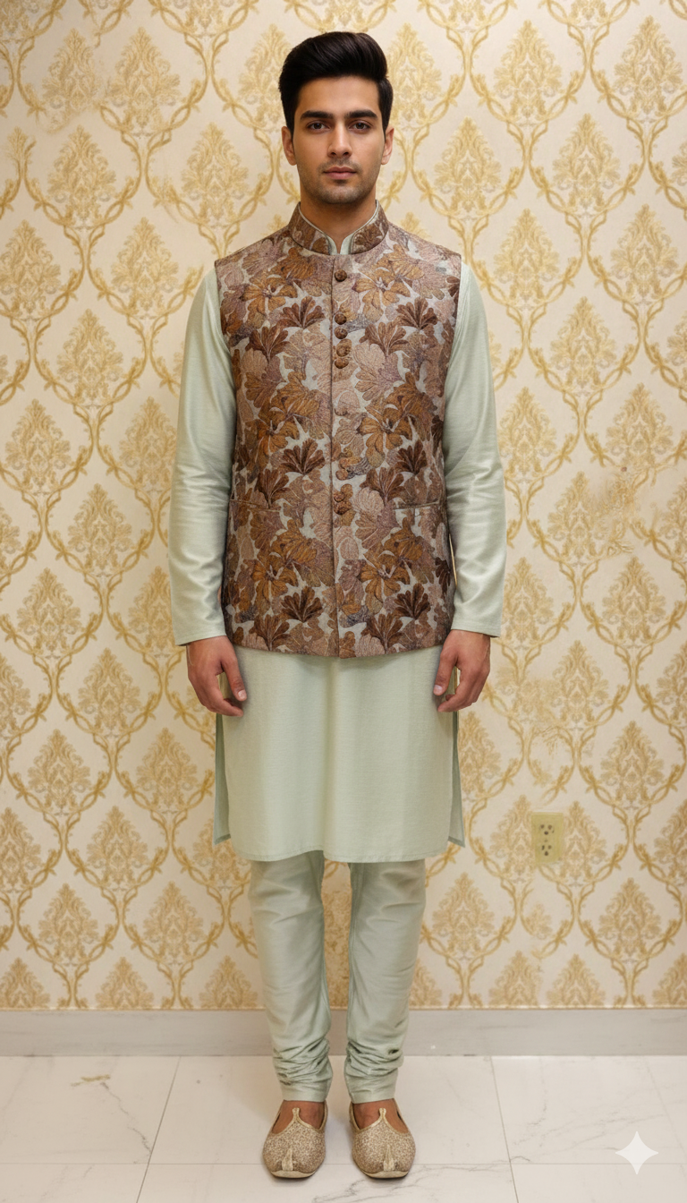 Mint Green Sherwani with Waistcoat